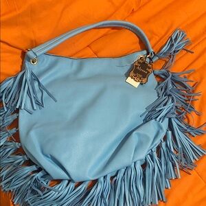Alyssa Sky Blue Fringe Hobo Bag